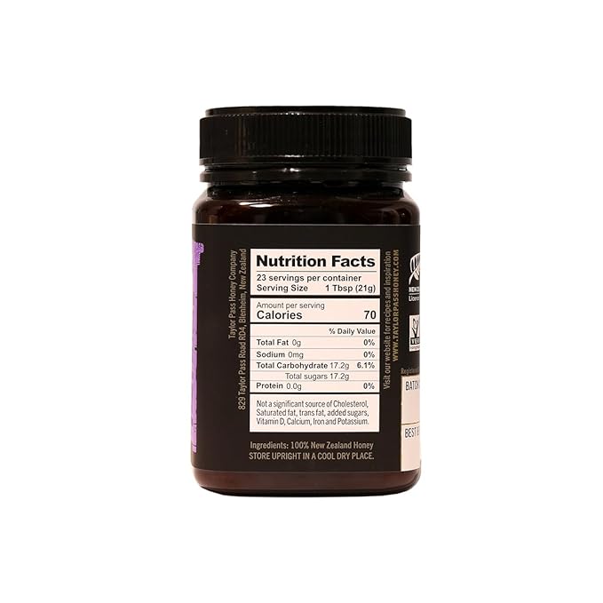 Taylor Pass Honey Co Native Flower | 100% Authentic Multifloral New Zealand Honey | Certified Non-GMO, Halal | Premium Gourmet Honey | BPA-Free Jar | 17.6 oz
