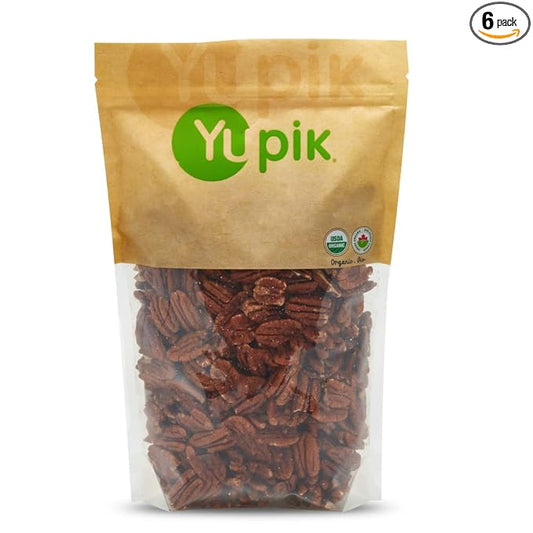 Yupik Organic Raw Pecans, 2.2 lb (35.2 oz), Pack of 6, Kosher, Gluten-Free, Non-GMO, Vegan, Raw Nuts, Unsalted, Unroasted, Oil-Free, Crunchy, Source of Fiber, Healthy Snacks, For Baking & Cooking