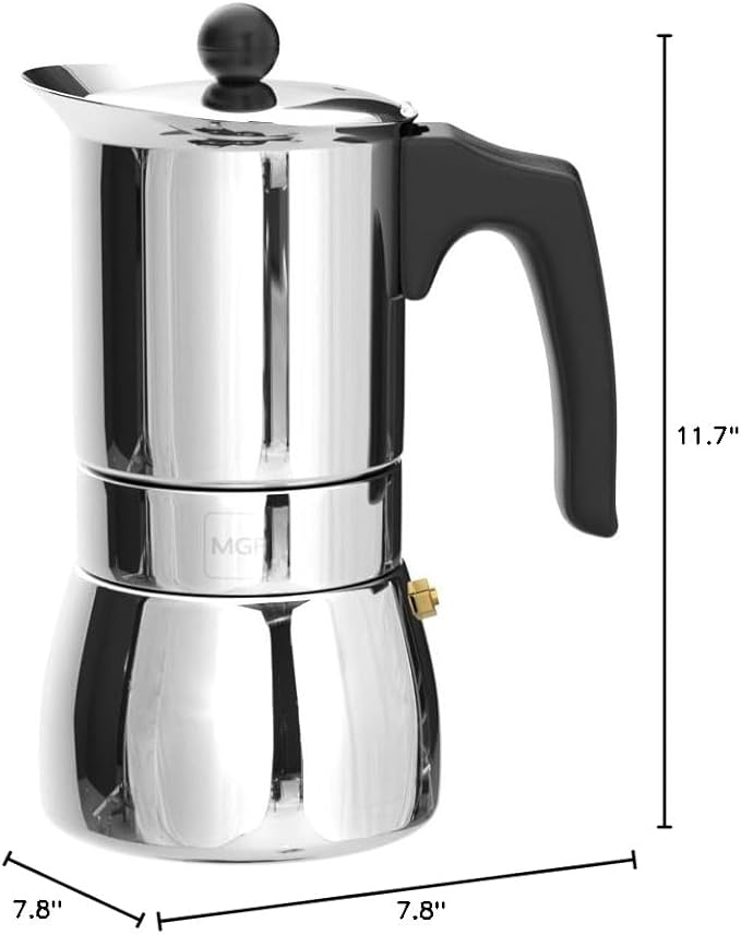 MAGEFESA Genova Stovetop Espresso Maker, 10 Cups/17 oz, 18/10 Stainless Steel Moka Pot, Italian Greca Coffee Maker, Suitable for Induction