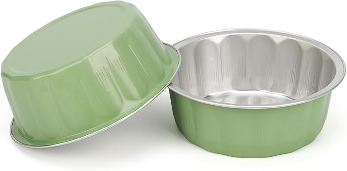 Beasea Disposable Ramekins 8oz, 100 Pack Pea Green Aluminum Foil Cups with Lids, Disposable Creme Brulee Muffin Cupcake Baking Cup Mini Pudding Cups for Party Wedding Birthday