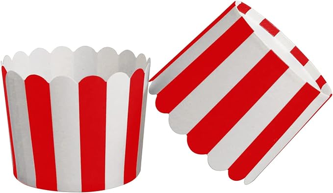 100 Pack Muffin Liners Baking Paper Cups Red and White Stripes Cupcake Liners Elegent Muffins Baking Cups Cupcake Wrappers for Birthday Parties, Weddings, Bottom Dia 2.36 Inch