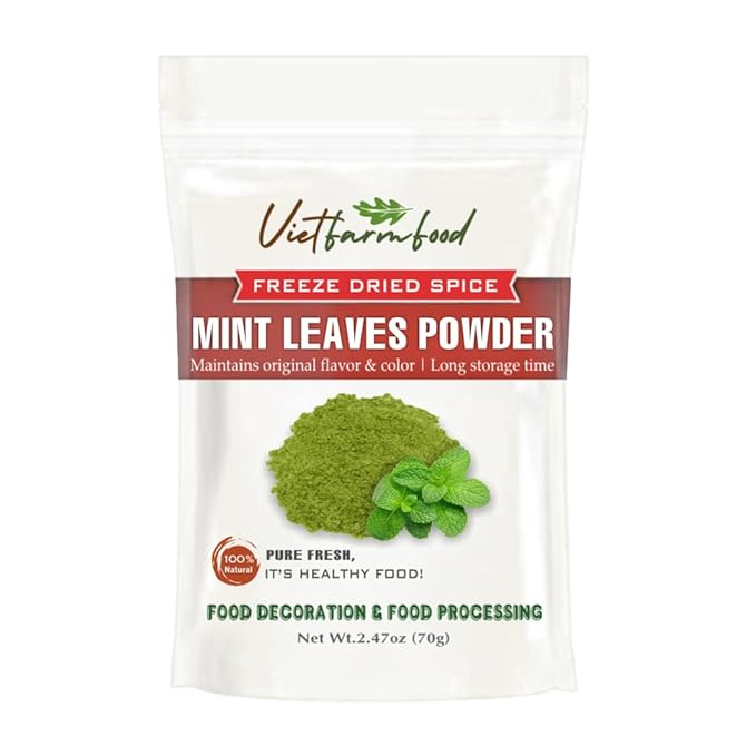 MINT LEAVES POWDER 2.47 Oz (70g) VIETFARMFOOD: Pure, natural freeze-dried spice made from real