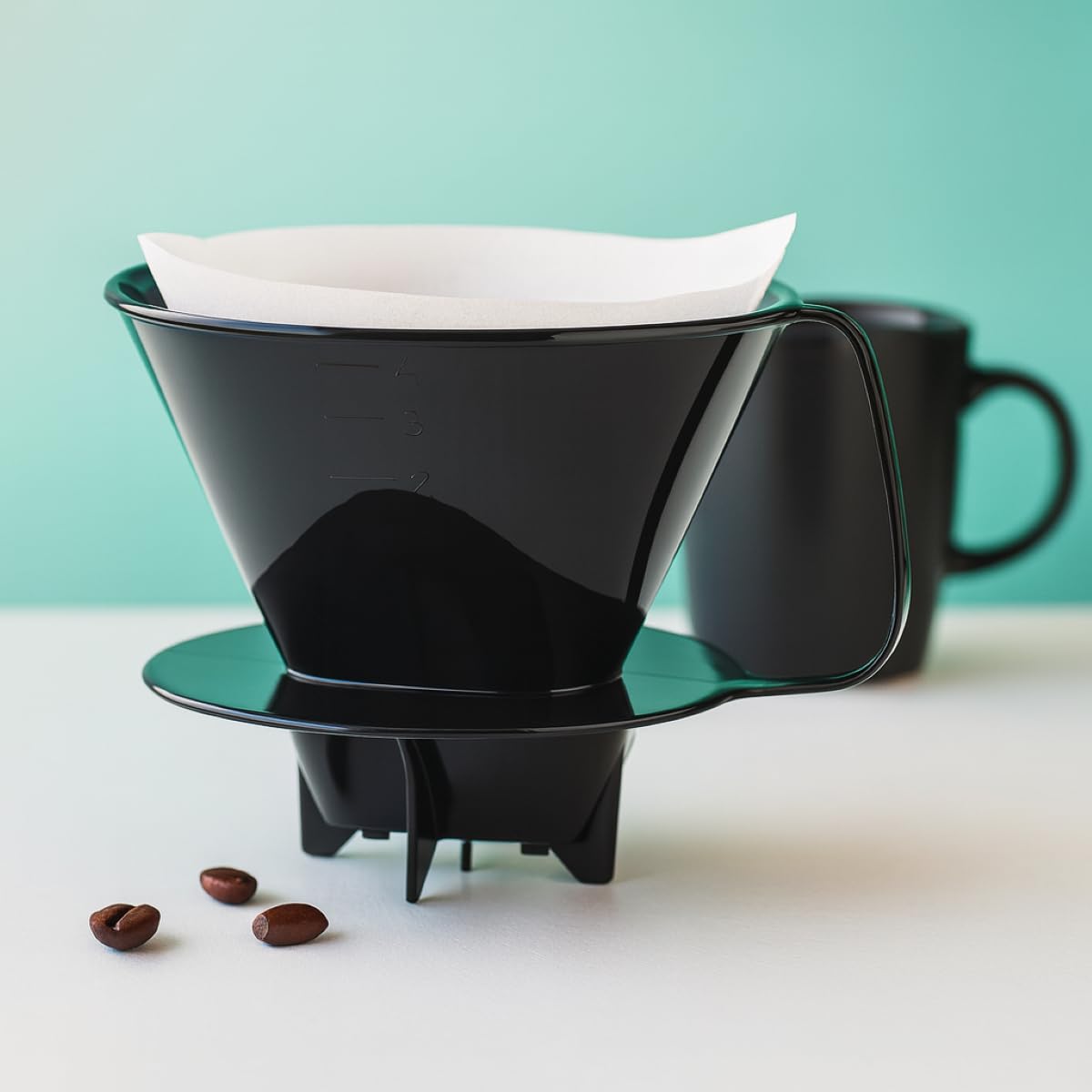 Fino Pour-Over Coffee Brewing Filter Cone, Number 4-Size, Black, Brews 8 to 12-Cups