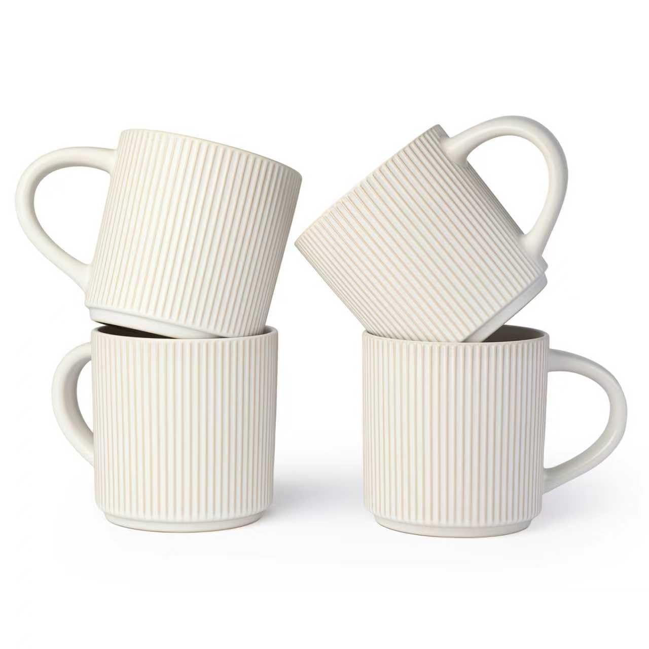 DeeCoo Matte White Coffee Mugs Set of 4, 12 Ounce Mug with Handles, Ceramic Stoneware Catering