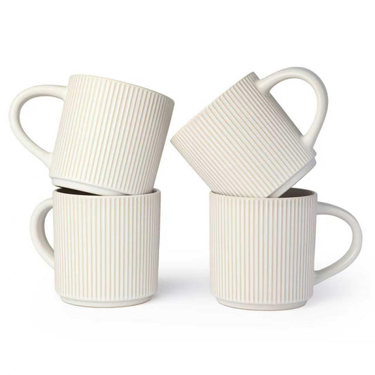 DeeCoo Matte White Coffee Mugs Set of 4, 12 Ounce Mug with Handles, Ceramic Stoneware Catering