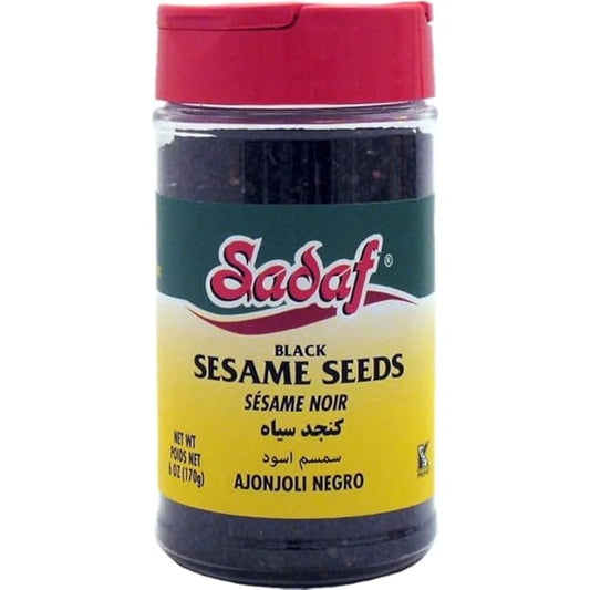 Sadaf Black Sesame Seeds - Sesame Seeds for Cooking and Food Flavoring - Spice Mediterranean Cuisine - Semillas de Ajonjoli - Kosher - 6 Oz Bottle with Shaker Top