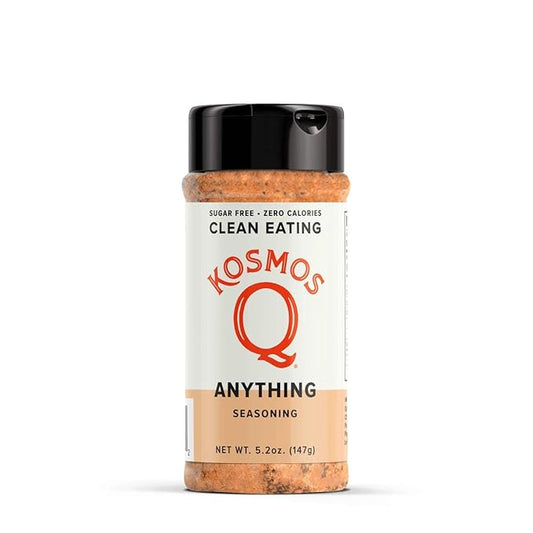 Kosmos Q Anything Seasoning, All-Purpose Spice Mix with Onion, Garlic, Paprika & Herbs, Sugar Free, Zero Calories, Keto & Paleo Friendly, Clean Eating Dry Rub For Meat, Veggies & More, 5.2 Oz Shaker