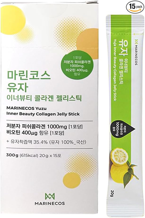 Yuzu Collagen Jelly Stick ??Korean Citrus Beauty Supplement ??Marine Collagen Peptide 3000mg ??Skin Vitality & Hydration ??No Sugar Added ??Portable Stick Type