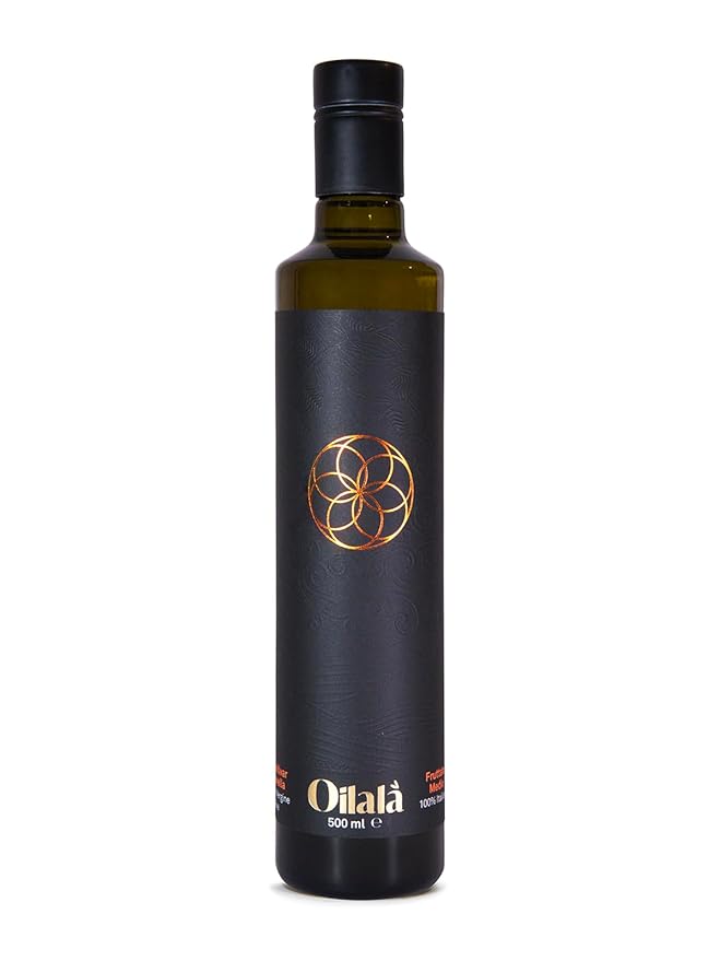 Oilala Extra Virgin Olive Oil, Robust Flavor, 2022 Gold Medal NYIOOC! filtered,Italian Family Farm Puglia, Italy, 2023/24 Harvest, Polyphenol rich, 500ml (16.9 FL Oz) (Roggianella)