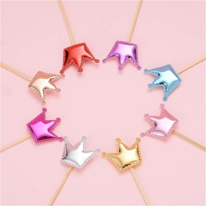 50Pcs Cupcake Toppers Heart Star and Crown Cupcake Picks Mini Cake Toppers Colorful Cake Decoration DIY Dessert Fruits Food Picks Party Decorative Accessories for Birthday Wedding Baby Shower (Crown)