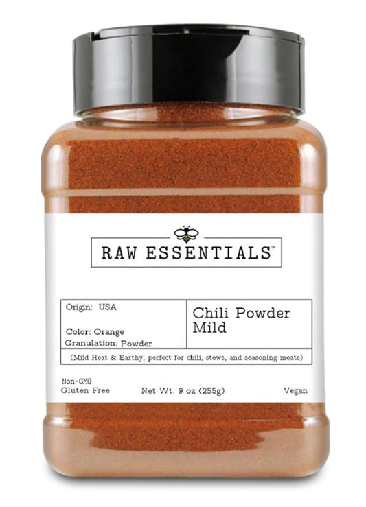 Raw Essentials Chile Powder Mild - Mild Heat and Earthy - Perfect for Chili, Stews, and Seasoning