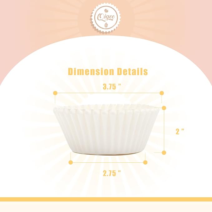 qiqee 300 Count Jumbo Cupcake Liners White Muffin Liners Food Grade Baking Cups Paper No Smells竊뉽arge Sizeç«?"<div>