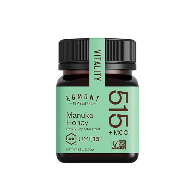 EGMONT HONEY Manuka Honey MGO 515+ UMF 15+ – NON-GMO, Kosher, Recycled plastic jar, Traceable 100% Pure Authentic New Zealand Honey 8.8oz (250g)