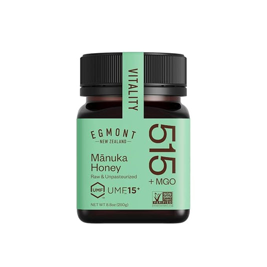 EGMONT HONEY Manuka Honey MGO 515+ UMF 15+ – NON-GMO, Kosher, Recycled plastic jar, Traceable 100% Pure Authentic New Zealand Honey 8.8oz (250g)