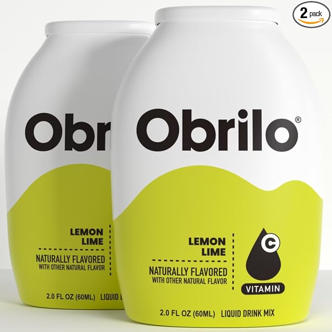 Obrilo Water Enhancer Liquid Flavoring Drops - ZERO Sugar/Calorie, Dye Free, Naturally Flavored Drink Syrup, 2.0 fl oz x 2 Bottles for Kids & Adults (Lemon Lime)