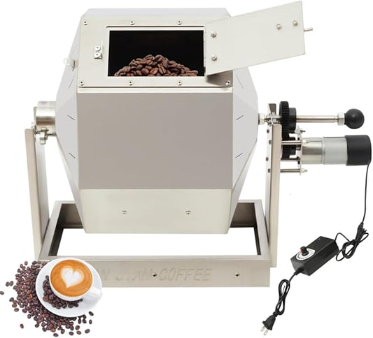 Cashewnuts Commercial Coffee Bean Roaster 14.5L Coffee Bean Baker Drum Type Stainless Steel Roasting Machine with Speed Controller, Automatic (Style 2)
