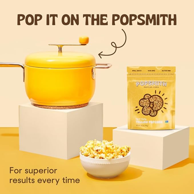 Popsmith - 28oz Pouch Yellow Popcorn Kernels for Popping - Grown in USA, Non-GMO, Vegan, and All-Natural - Unpopped Popcorn Kernels for Stovetop Popcorn Machine