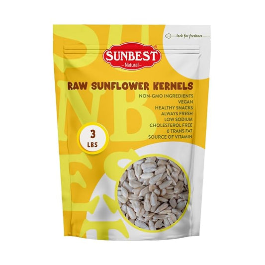 Sunbest Natural Raw Sunflower Seed Kernels 48 Oz (3 lbs) 1 Pack - Unsalted & Nutritious for Snacking, Cooking, & Baking - Vegan-Friendly - Ideal for On-the-Go & Recipes - Bulk Size for Value