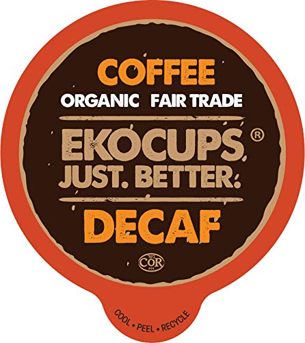 EKOCUPS Organic Swiss Water Decaf Medium Roast Coffee Pods, Extra 30% More Coffee Per Cup, Artisan Fair Trade Decaf Medium Roast Coffee for Keurig K Cup Machines, Recyclable Pods, 80 Count