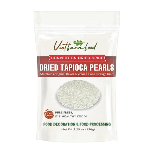 DRIED TAPIOCA PEARLS 5.29 Oz (150g) VIETFARMFOOD: Natural pure, convection dried seasoning made from real vegetables - perfect for adding flavor to any meal, from cooking, baking, salads, sauces