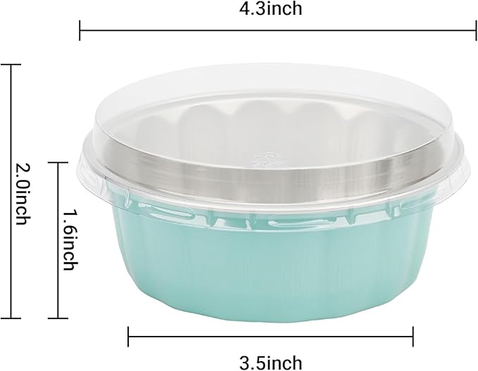 Beasea Disposable Ramekins 8oz, 50 Pack Aluminum Foil Cups with Lids Lake Blue, Disposable Creme Brulee Muffin Cupcake Baking Cup Mini Pudding Cups for Party Wedding Birthday