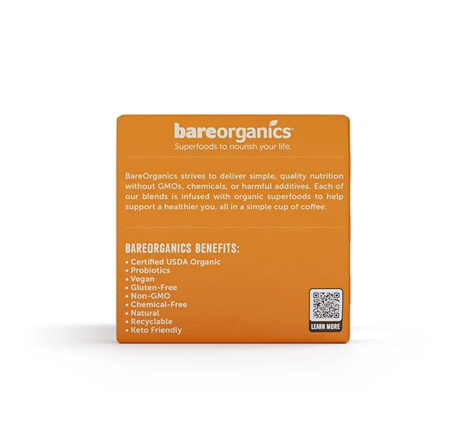 BareOrganics Focus Coffee Pods With Superfoods & Probiotics | Compatible | USDA Certified Organic, Vegan, Non-GMO & Recyclable Single Serve 10ct (Pack of 6)