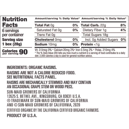 Sun-Maid Organic California Sun-Dried Raisins - (72 Pack) 1 oz Snack-Size Box - Dried Fruit Snack for Lunches and Back to School Snacks