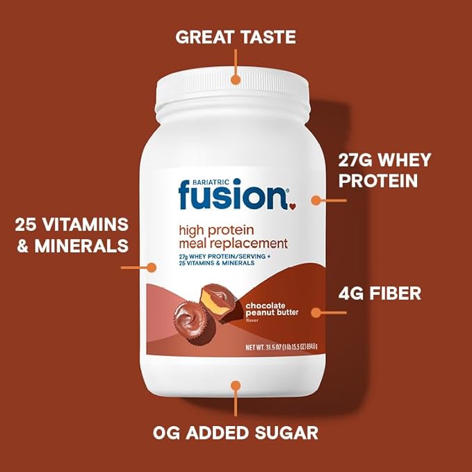 Bariatric Fusion Meal Replacement Protein 21 Serving Tub Chocolate Peanut Butter for Bariatric Surgery Patients Including Gastric Bypass & Sleeve Gastrectomy