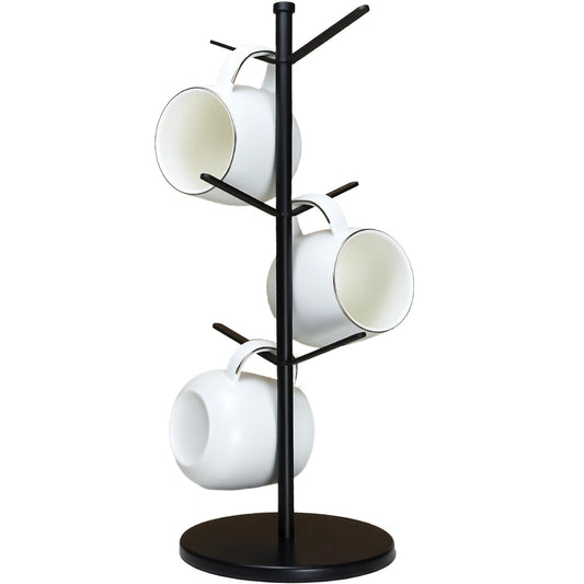 ZOMETUO Premium Mug Tree, 6 Hooks Upgraded Stable Metal Mug Holder, Bamboo Base Coffee Mug Cup Rack