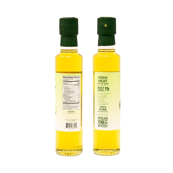 100% Pure Avocado Oil in Glass Bottle, Allergen-Free and Non-GMO, Premium Cold-Pressed Cooking Oil for Saut챕ing, Baking, Grilling, and Salad Dressings, 8.45 fl oz