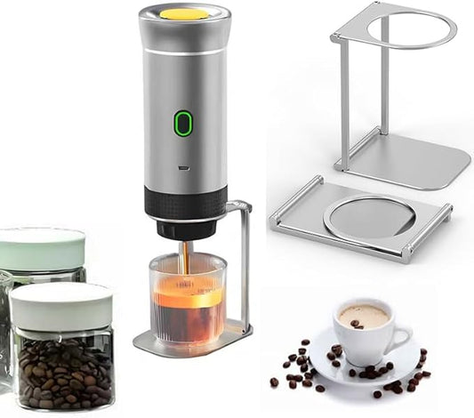 Portable dual-function coffee machine - fully automatic coffee maker with a built-in heating function for electric capsule coffee machine. Suitable for outdoor, vehicle-mounted and home use. (银色)