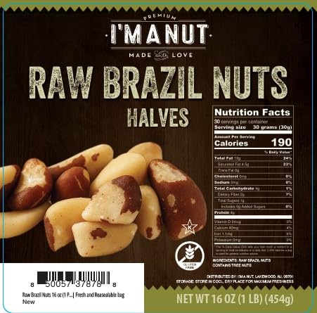 I’m A Nut Brazil Nuts, Broken, 16oz (1 lb) Distinct | Non GMO Batch Tested Gluten & Peanut Free Vegan Keto Friendly Large, Fresh Resealable bag