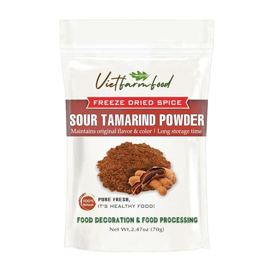 SOUR TAMARIND POWDER 1.76 Oz (50g) VIETFARMFOOD: Freeze-dried spices extract pure natural flavor. Convenient packaging, long-term preservation. Used for cooking, baking, salads, soups, sauces.