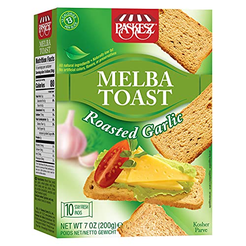 Only Kosher Candy Melba Toast Flatbread Crackers Classic Roasted Garlic Kosher Parve with No Artificial Flavor, Fresh Natural Ingredients, Kosher Certified Delicious Snack Crackers (Pack of 2)