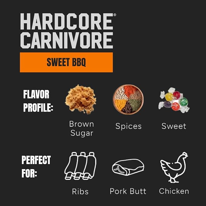 Hardcore Carnivore Sweet BBQ Seasoning (12.25 oz Shaker) Texas-Made Bold, Sweet BBQ Rub for Grilling Ribs, Pork, Chicken and More