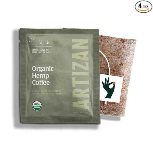 Artizan Coffee Roasters Organic Single-Serve Bags | Hemp Coffee Fusion | Full City Plus Roast | 40 Count | On-the-Go – No Equipment Needed | Specialty Grade, Nitro-Sealed, Compostable