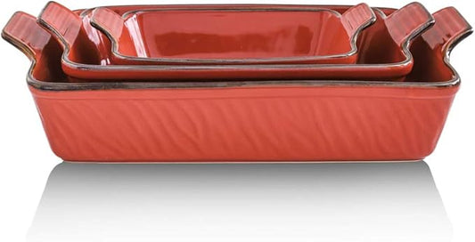 KOOV Bakeware Set, Ceramic Baking Dish Set, Rectangular Casserole Dish Set, Lasagna Pans for Cooking, Cake Dinner, Kitchen, 9 x 13 Inches, Texture Series 3-Piece (3 Piece, White)