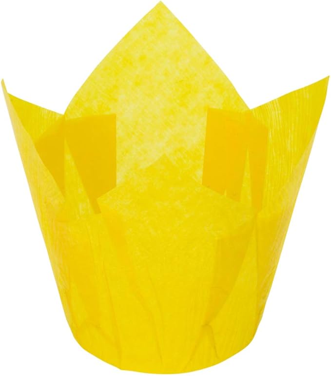 Restaurantware Panificio Premium 4 oz Yellow Paper Tulip Baking Cup: Paper Baking Cups Perfect for Muffins Cupcakes or Mini Snacks - Greaseproof - Disposable and Recyclable - 200ct Box