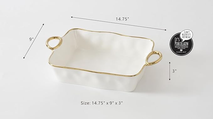 Pampa Bay Rectangular Baking Dish, Golden Handles, Kitchen, Gift
