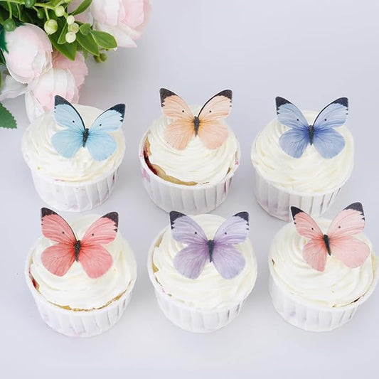 50Pcs Edible Butterflies for Cake Decorating Small Pastel Colorful Butterfly Cake and Cupcake Toppers Wafer Paper butterfly Decorations for Wedding Baby shower Birthday Cake Topper (Mixed Colors)