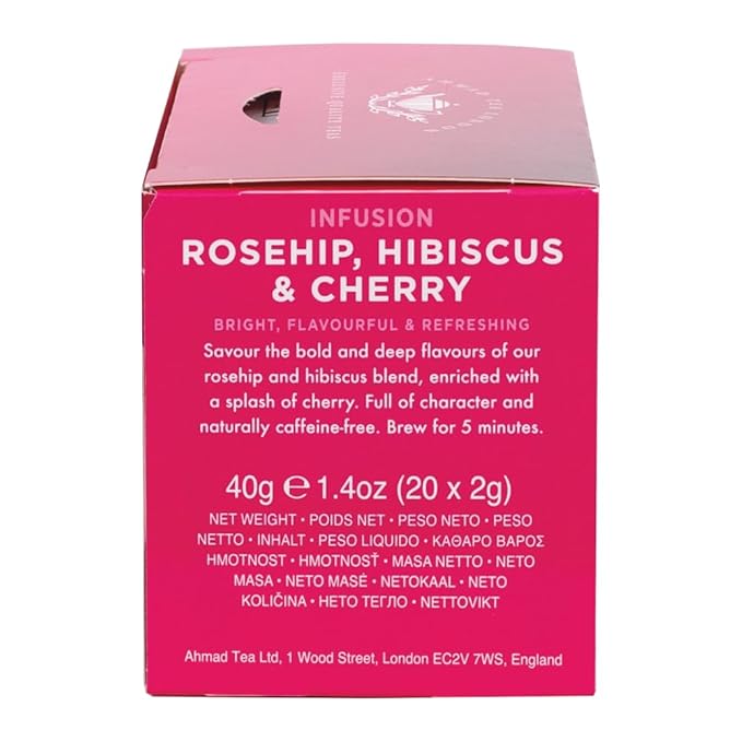 Ahmad Tea Herbal Tea, Rosehip, Hibiscus, & Cherry, 20 ct (Pack of 1) - Decaffeinated & Sugar-Free
