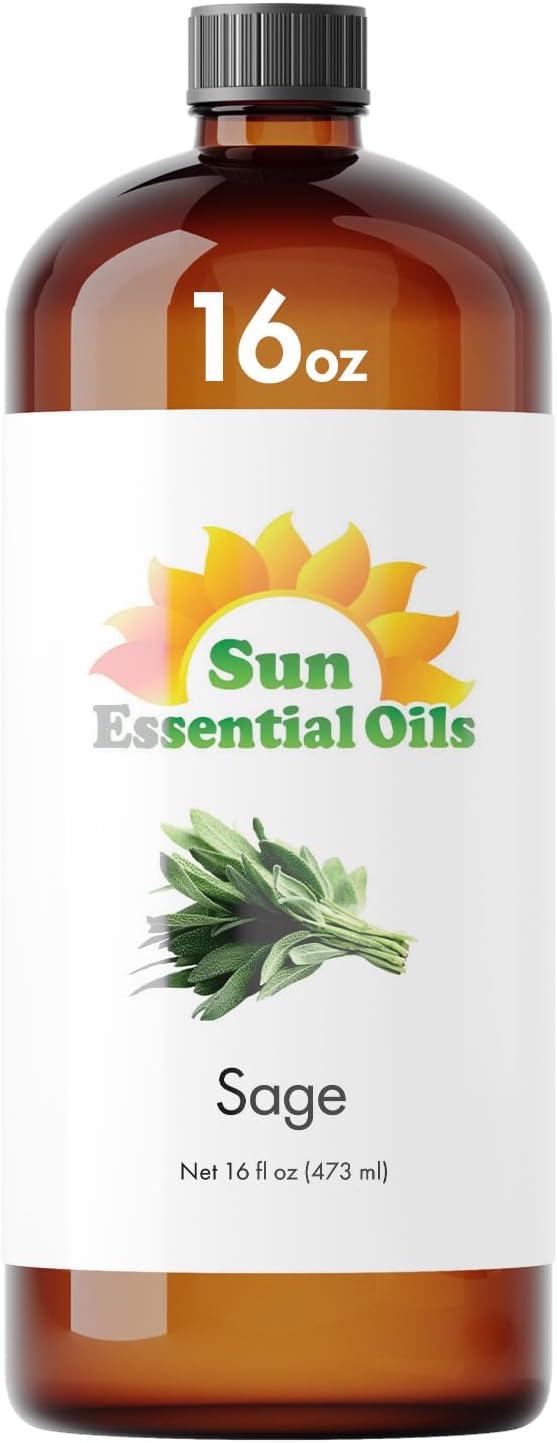 Sun Essential Oils ??Sage Essential Oil 16 oz for Diffuser, Skin, Aromatherapy Massage, Humidifier, Herbaceous Scent for Candle, Lotion & Soap Making, Room Fragrance