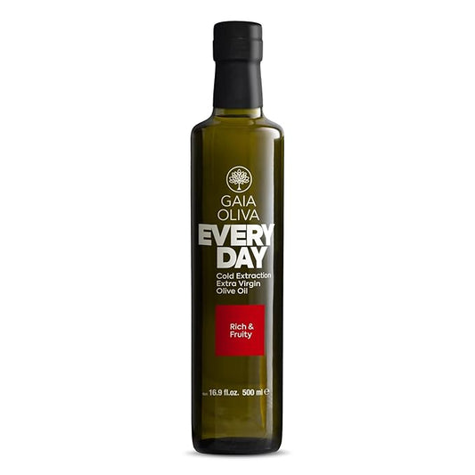 Gaia Oliva Everyday Extra Virgin Olive Oil ??Cold Pressed, Unrefined, Single Estate, Trilye Olives, Low Acidity, Dark Glass Bottle, 100% Extra Virgin, Product of Turkey, New Harvest, Polyphenol-Rich, High Antioxidants
