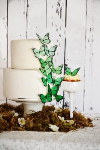 Sugar Robot Edible Butterflies for Cake Decorating- Ombre Monarch Butterfly- Cake Toppers and Cupcake Toppers - Decoration Made in the USA - Premium Crafted (Green)