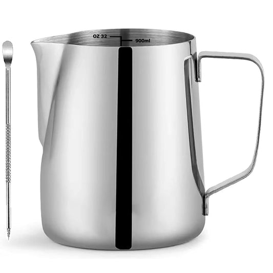 CAMKYDE Stainless Steel Milk Frothing Pitcher 32 oz, Espresso Steaming Pitcher with Decorating Pen