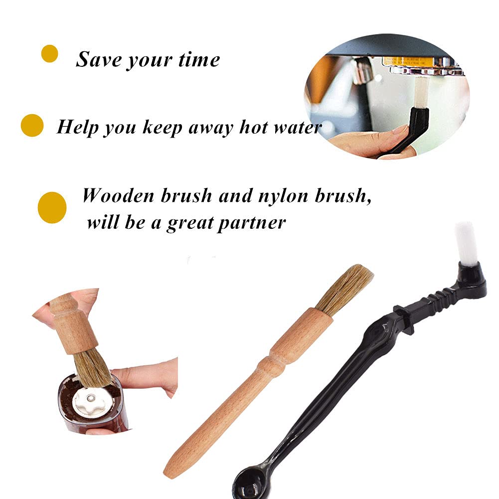 DXary 5 Pieces Coffee Brush Set Professional Espresso Brush Kit Include Wooden Coffee Grinder