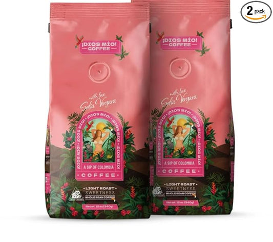 Dios Mio Coffee by Sofia Vergara, Light Roast, Whole Bean Premium Colombian Coffee, 12 Ounce Bag (Pack of 2)