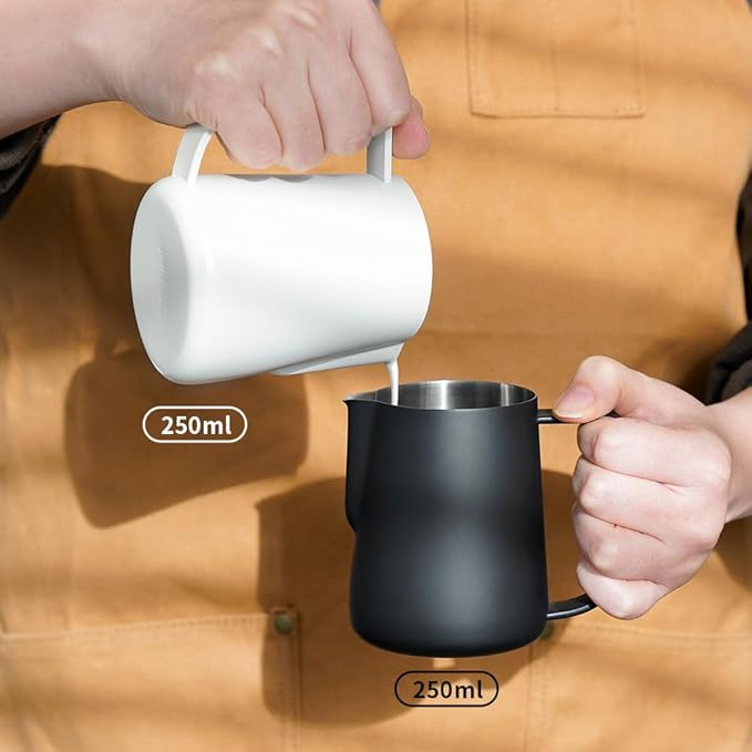 watchget Milk Frothing Pitcher 250ml/8oz Stainless Steel Espresso Steaming Pitcher Milk Coffee Cappuccino Latte Art Barista Steam Pitcher Milk Frothing Jug, Black