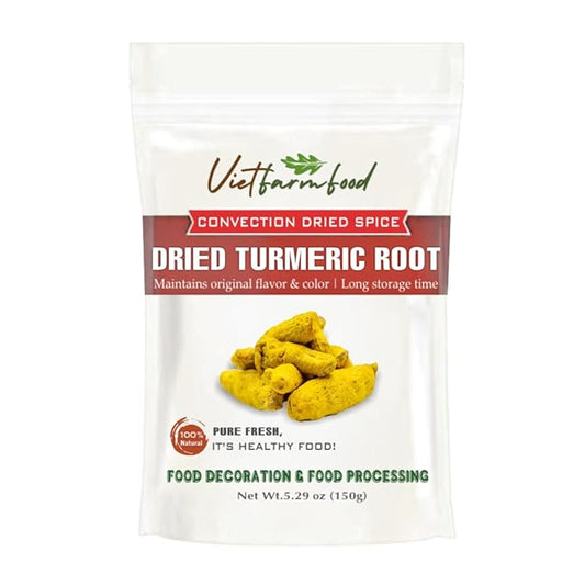DRIED TURMERIC ROOT 5.29 Oz (150g) VIETFARMFOOD: Natural pure, convection dried seasoning made from real vegetables - perfect for adding flavor to any meal, from cooking, baking, salads, soups, sauces