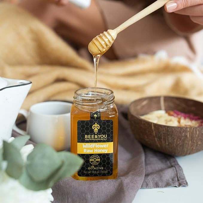 Bee and You Raw Wildflower Honey, 100% Natural, Wildcrafted, Polyflora and Unprocessed, Active Enzymes, Antioxidants, OU Kosher, Paleo, Gluten-Free, 10.6 oz